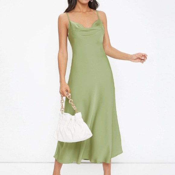 SHEIN BIZwear Cowl Neck Solid Slip Dress Workwear - Picture 4 of 13